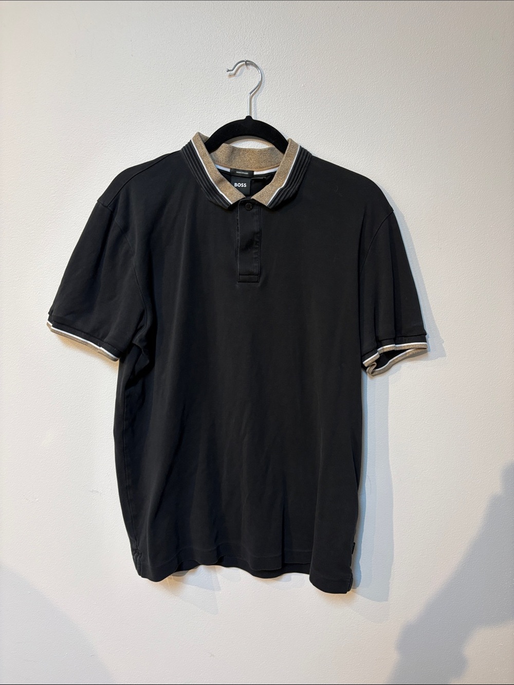 BOSS Black Polo with Beige Contrast Trim